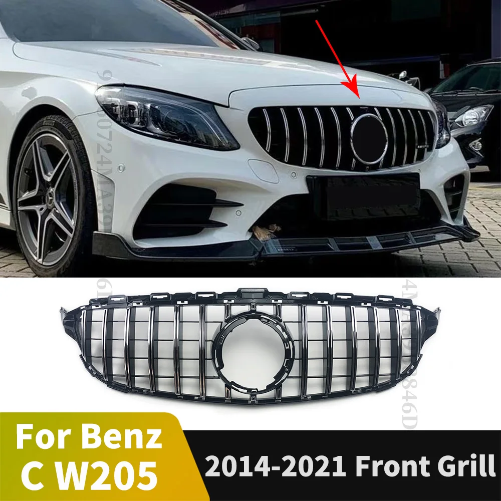 GT Style Front Bumper Grille Grill For Mercedes Benz C W205 C205 Coupe S205 C43 2014-2021 like C180 C200 C250 C300 C260 Tuning
