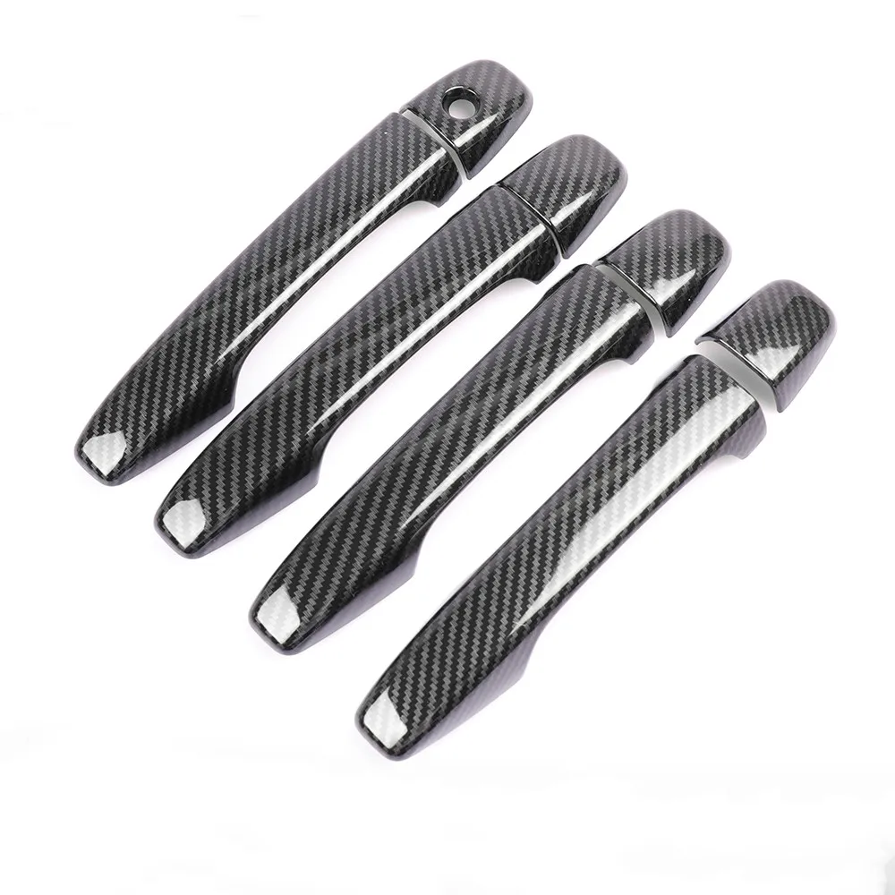 For Peugeot 208 2012-2019 Black Carbon Fiber Chrome Car Door Handle Cover Trim Sticker Styling Auto Accessories