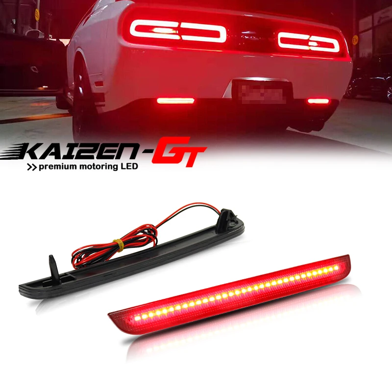 2PCS Smoked / Red Lens Red LED Car Rear Bumper Reflector Tail/Brake Lights Rear Fog Lights For Dodge Challenger 2015-2022 12V
