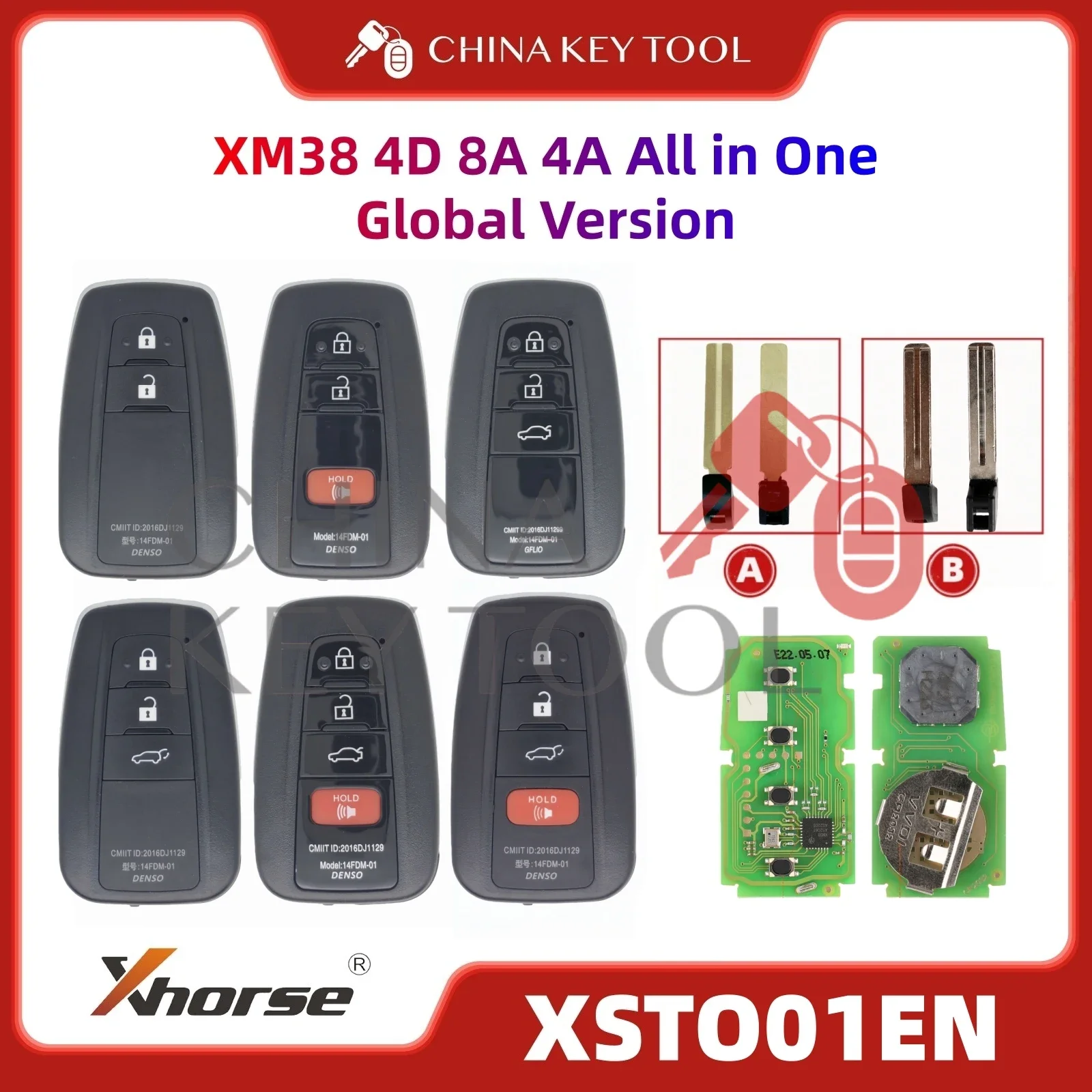 1PCS Xhorse XSTO01EN Global Version For Toyota XM38 Smart Key 4D 8A 4A All in One with Logo for VVDI Support Renew