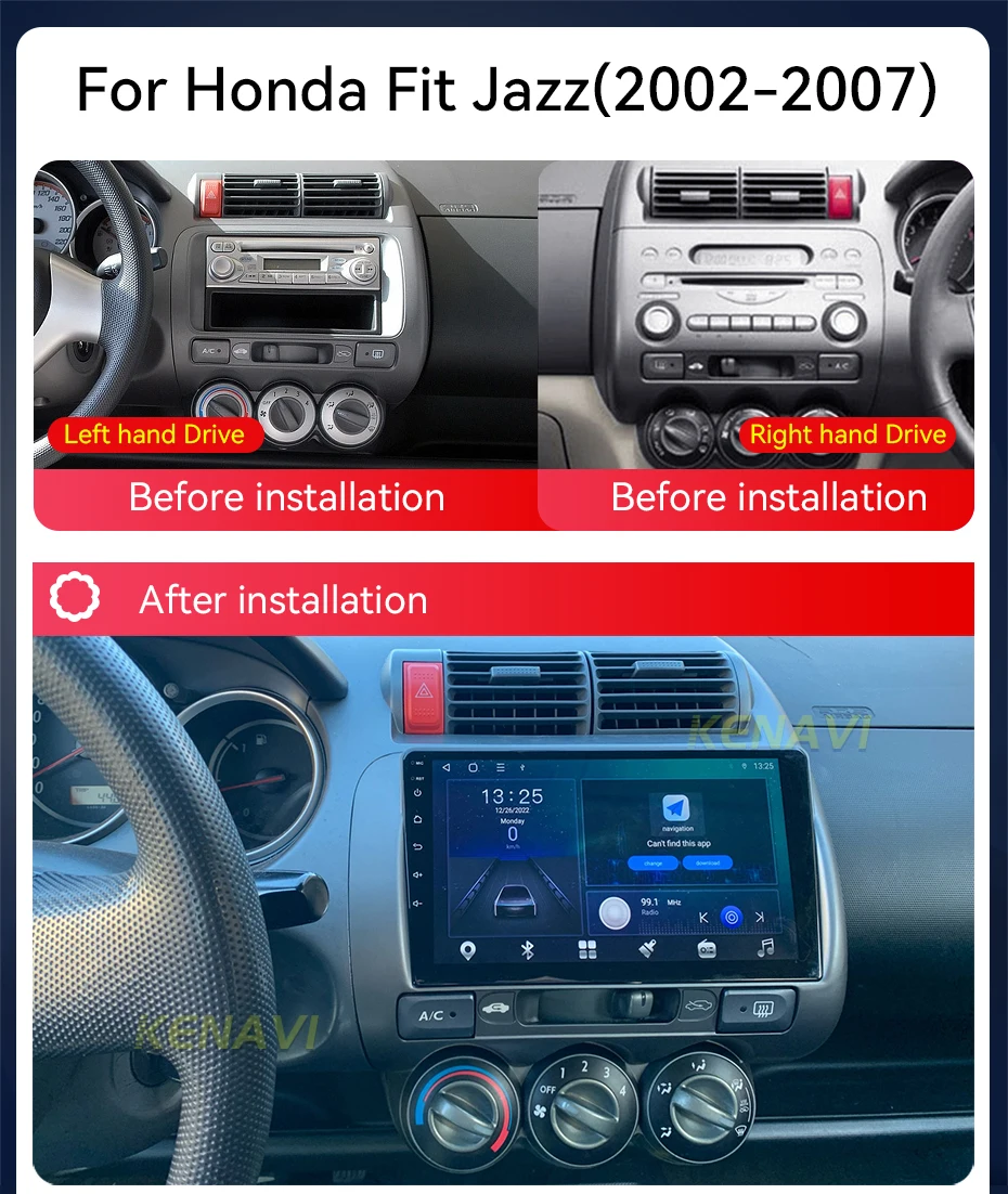 2Din Android Car Stereo Radio For Honda Fit Jazz City 2001-2008 Multimedia Player Navigation GPS Carplay Auto No DVD With Screen