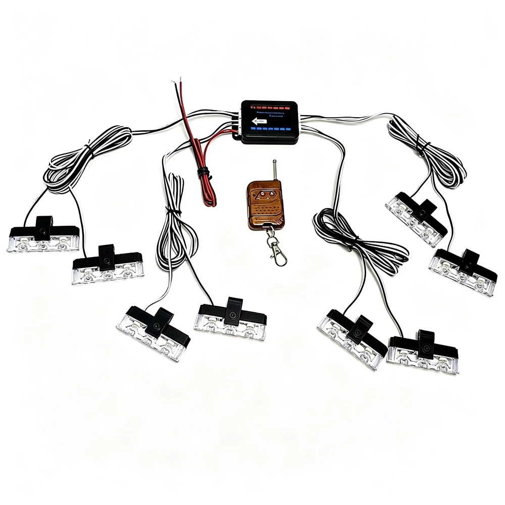 3 LED Car Front Grille Strobe Lights LED Flash Warning Lamp Red Blue Yellow White Vehicle Emergency Flasher Signal Lighting 12V