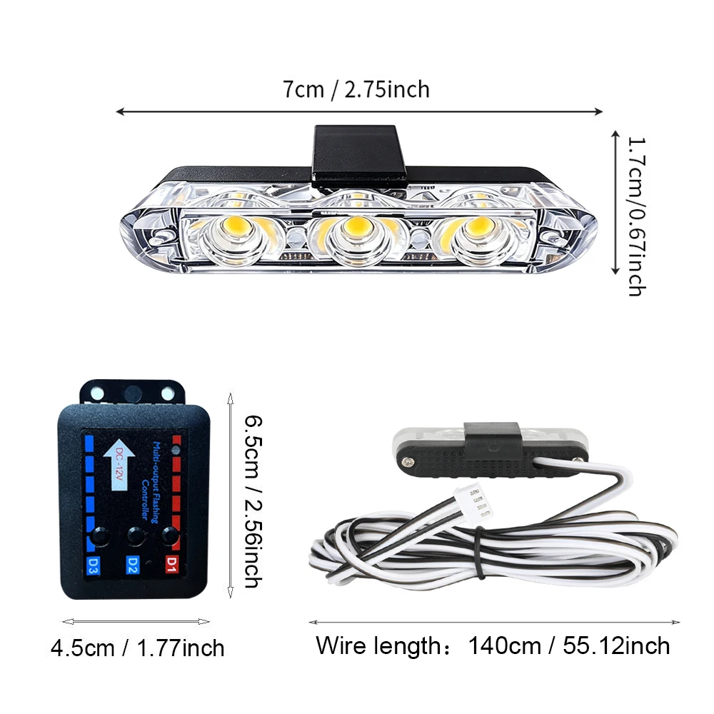 3 LED Car Front Grille Strobe Lights LED Flash Warning Lamp Red Blue Yellow White Vehicle Emergency Flasher Signal Lighting 12V