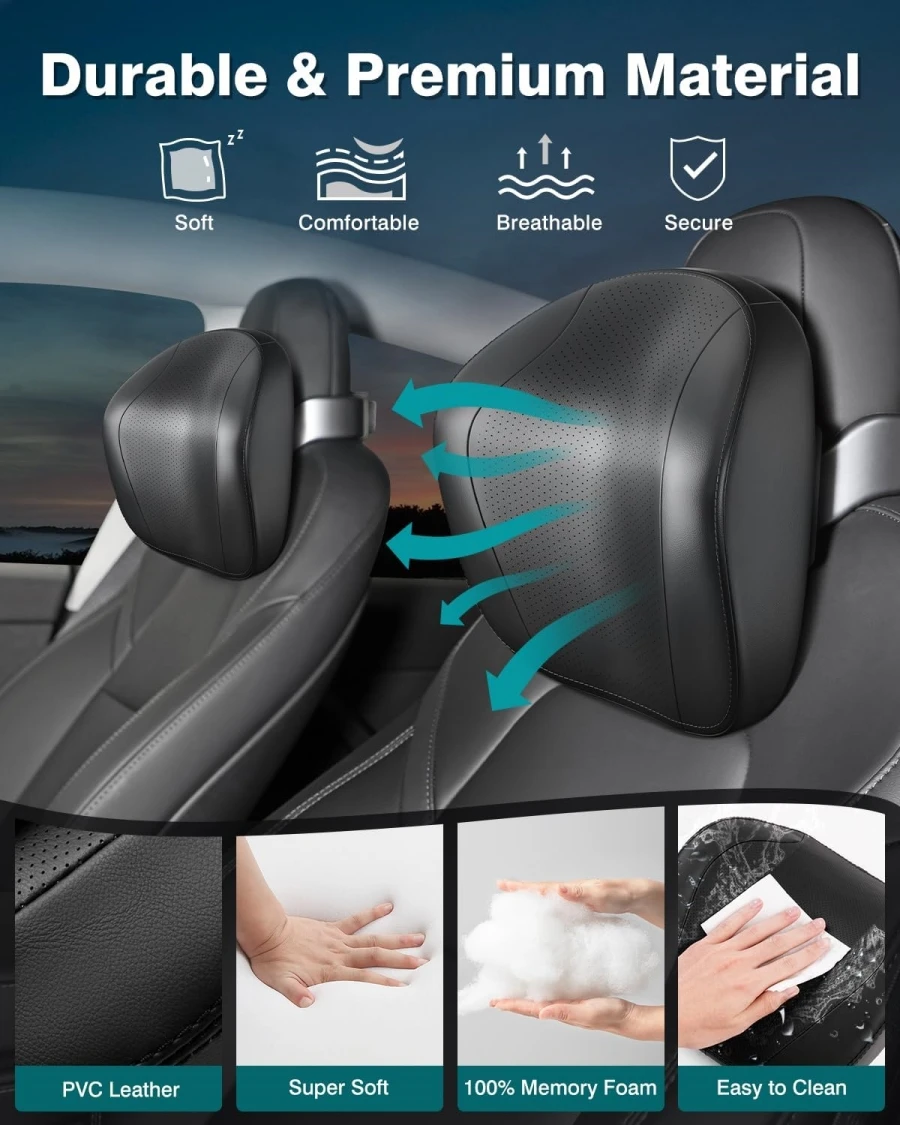 For Tesla Model Y Model 3 Headrest Pillow Adjustable Car Seat Headrest with 360°Rotating Phone/Tablet Bracket Holder Neck Rest