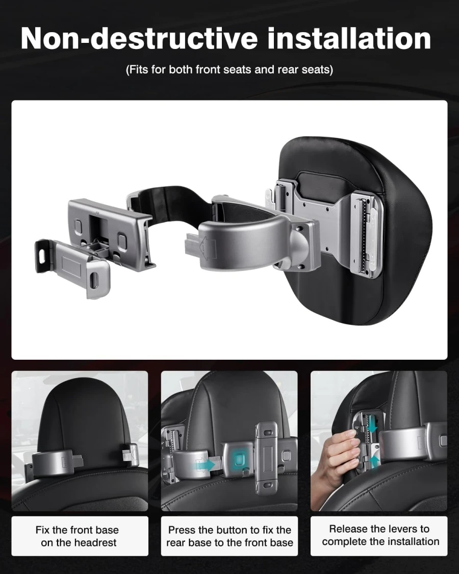 For Tesla Model Y Model 3 Headrest Pillow Adjustable Car Seat Headrest with 360°Rotating Phone/Tablet Bracket Holder Neck Rest