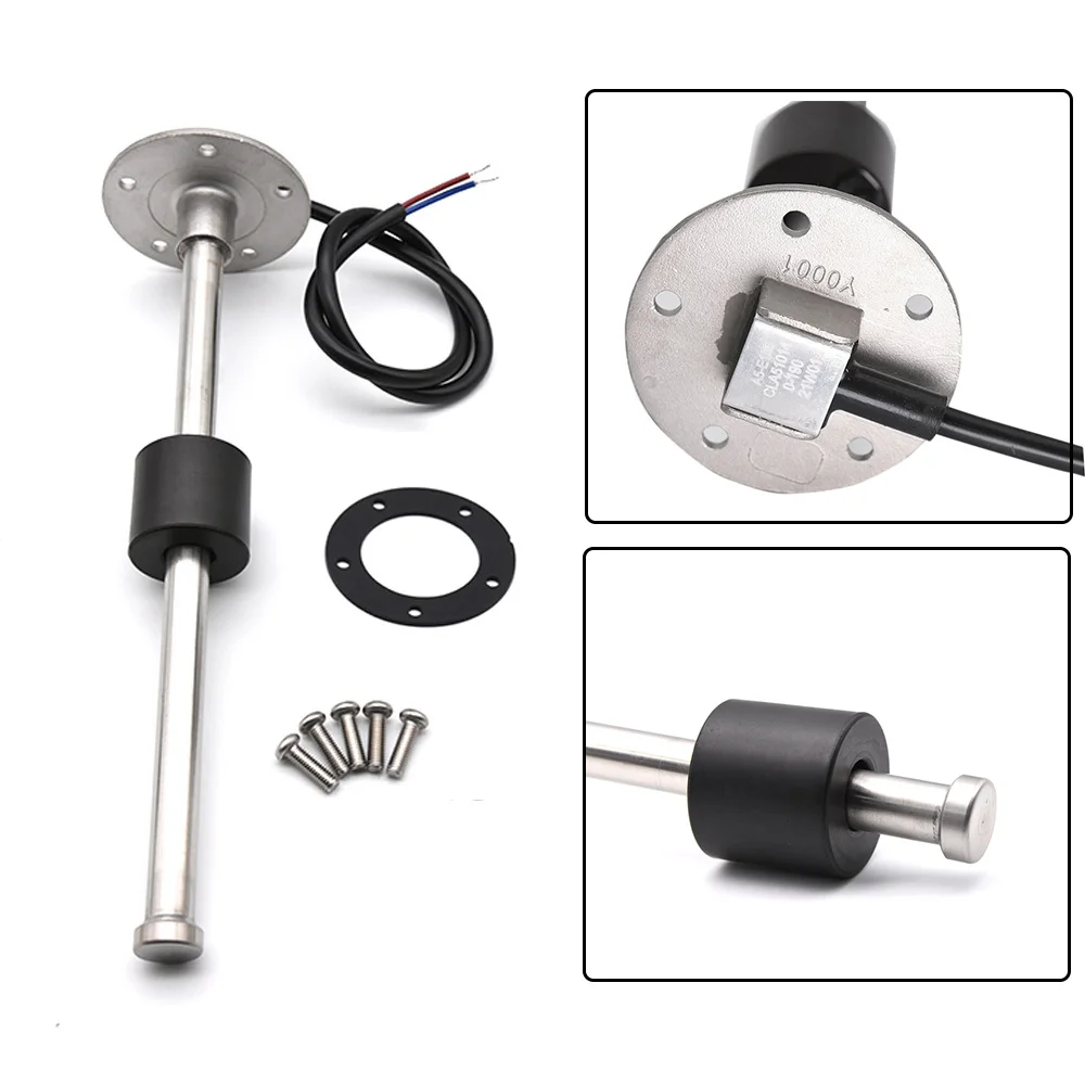 100-500mm Stainless Steel Marine Fuel Level Gauge Sensor Fit Boat Car Fuel Level Gauge Meter 0-190 ohm with Red Backlight 9-32V