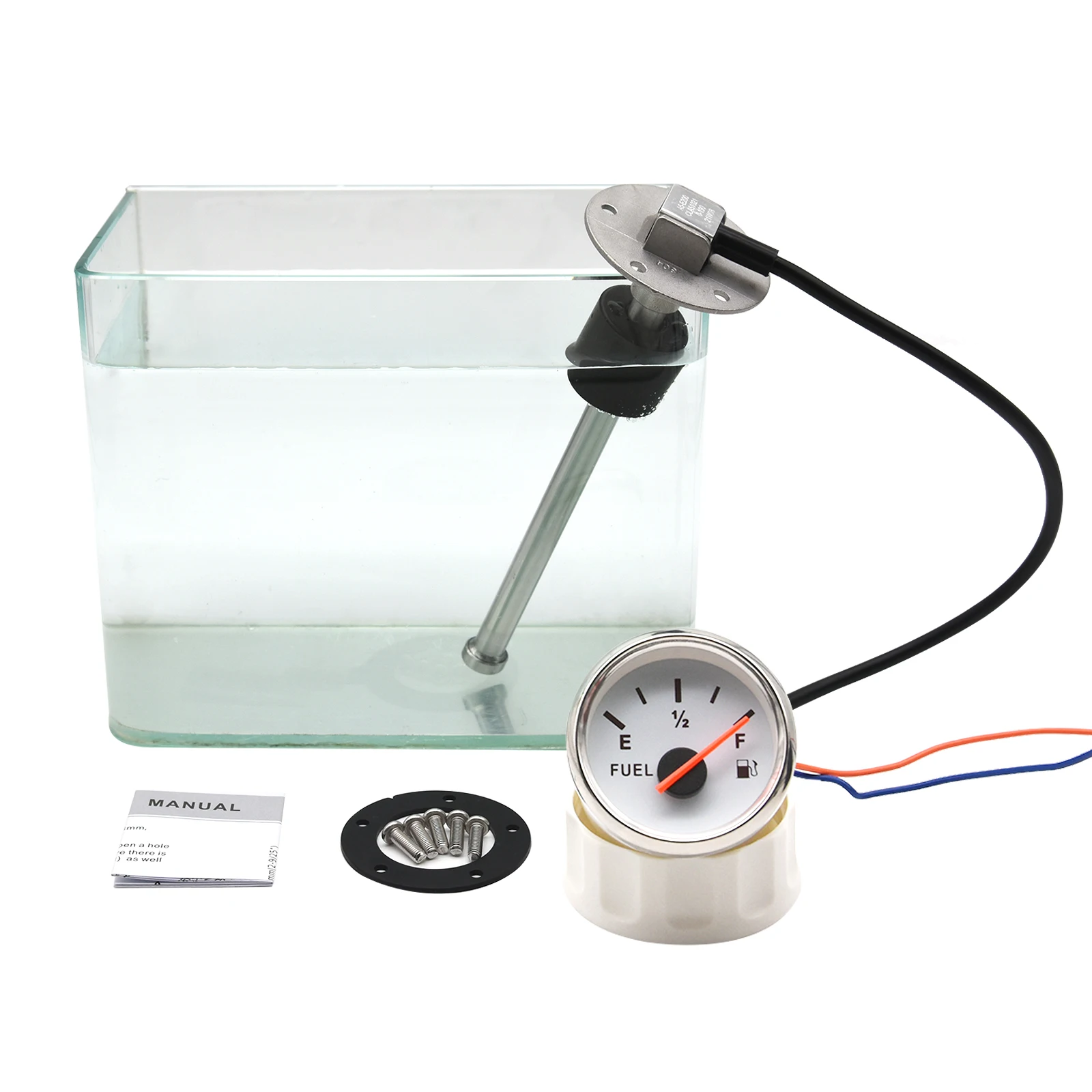 100-500mm Stainless Steel Marine Fuel Level Gauge Sensor Fit Boat Car Fuel Level Gauge Meter 0-190 ohm with Red Backlight 9-32V