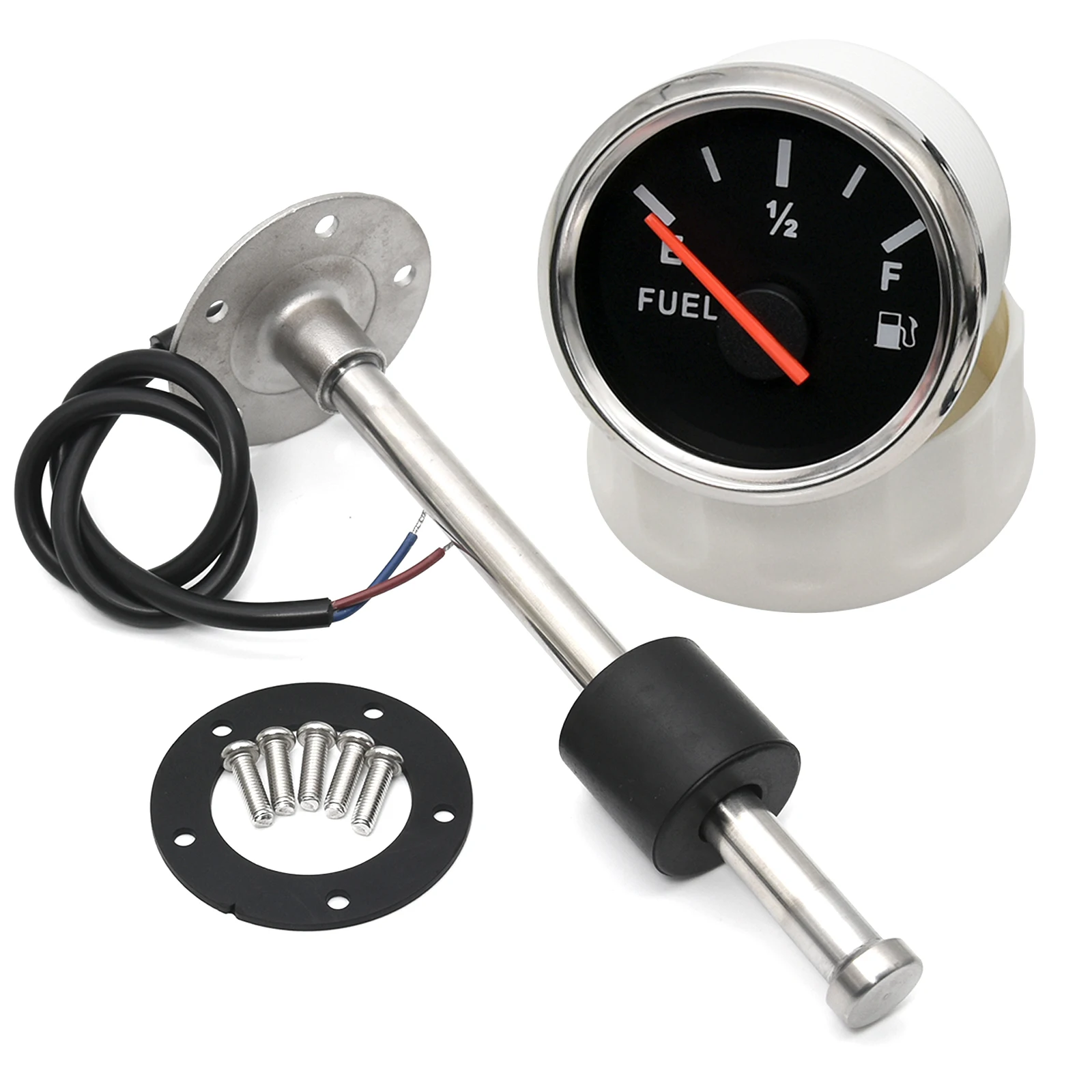 100-500mm Stainless Steel Marine Fuel Level Gauge Sensor Fit Boat Car Fuel Level Gauge Meter 0-190 ohm with Red Backlight 9-32V