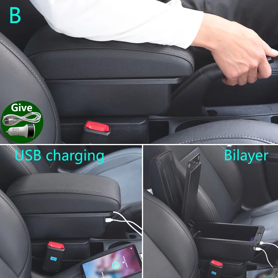 For KIA RIO Armrest Box For KIA STONIC Cerato Car Armrest Europe South Retrofit parts Storage Box Car Accessories 2015-2022