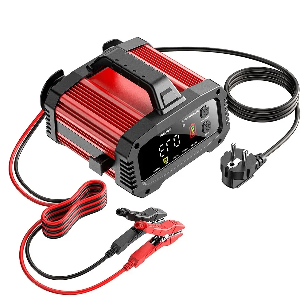 Portable 25A/15A Smart Car Battery Charger for 12V-24V Motorcycle Lead Acid AGM GEL LiFePo4 Batteries Car Booster Pulse Repair