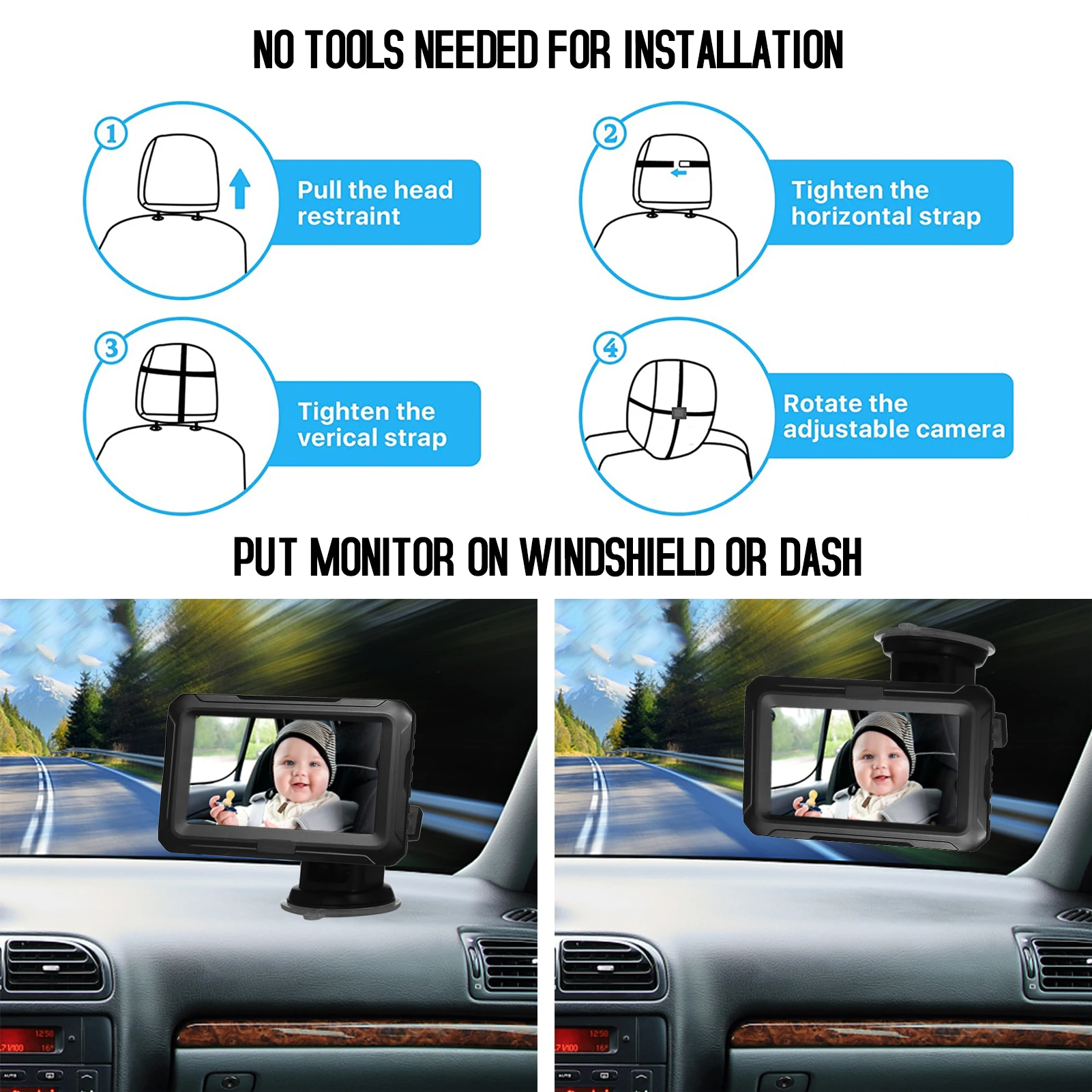 Baby Car Mirror1080P Baby Monitor with Camera Baby Car Mirror with 4.3'' IPS Screen Night Vision Function Adjustable Wide