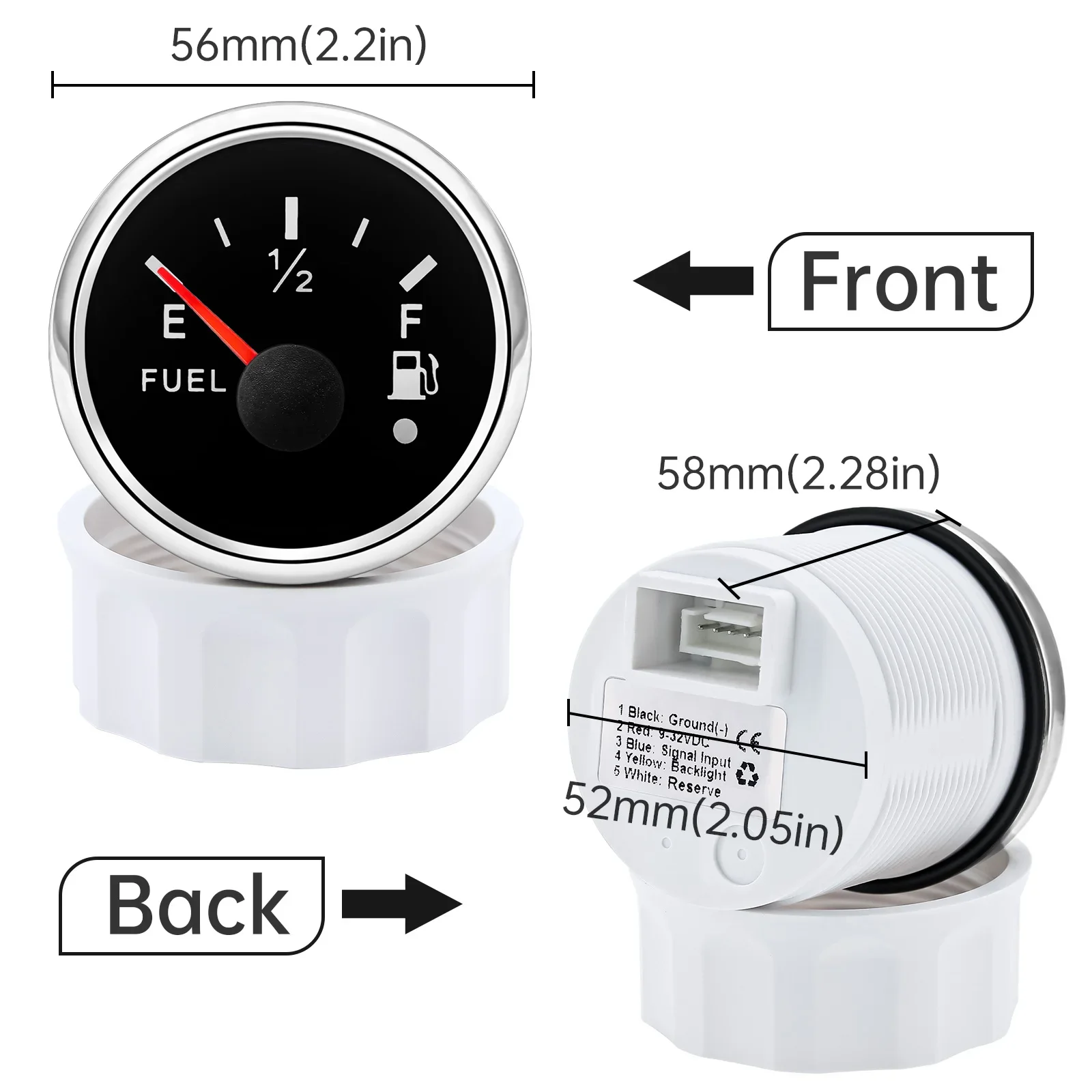 Waterproof 52mm Fuel Level Gauge with Flash Alarm+Oil Float Sensor 0-190 OHM Fuel Tank Meter 7Color LED for Car Yacht 12V Custom