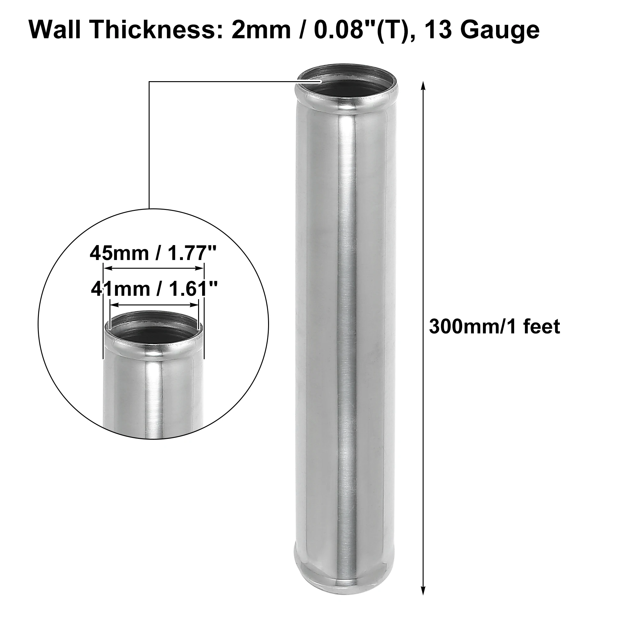 X Autohaux Aluminum Alloy Intake Tube OD 38/45/51/63/76/89/102MM Intercooler Pipe Air Tube 0 45 Degrees 300mm Long for Auto Car