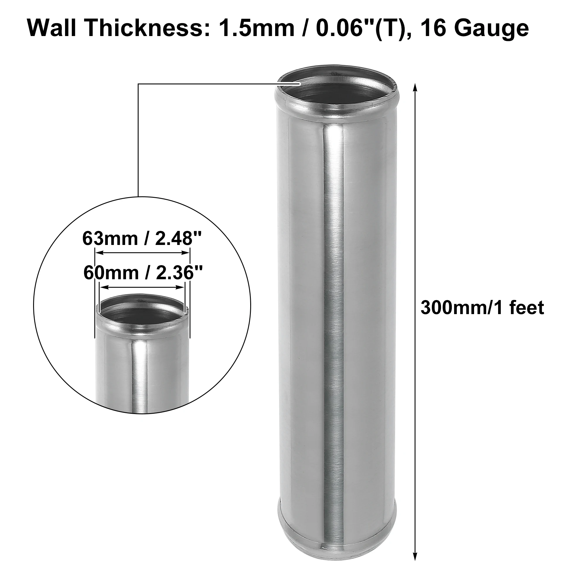 X Autohaux Aluminum Alloy Intake Tube OD 38/45/51/63/76/89/102MM Intercooler Pipe Air Tube 0 45 Degrees 300mm Long for Auto Car