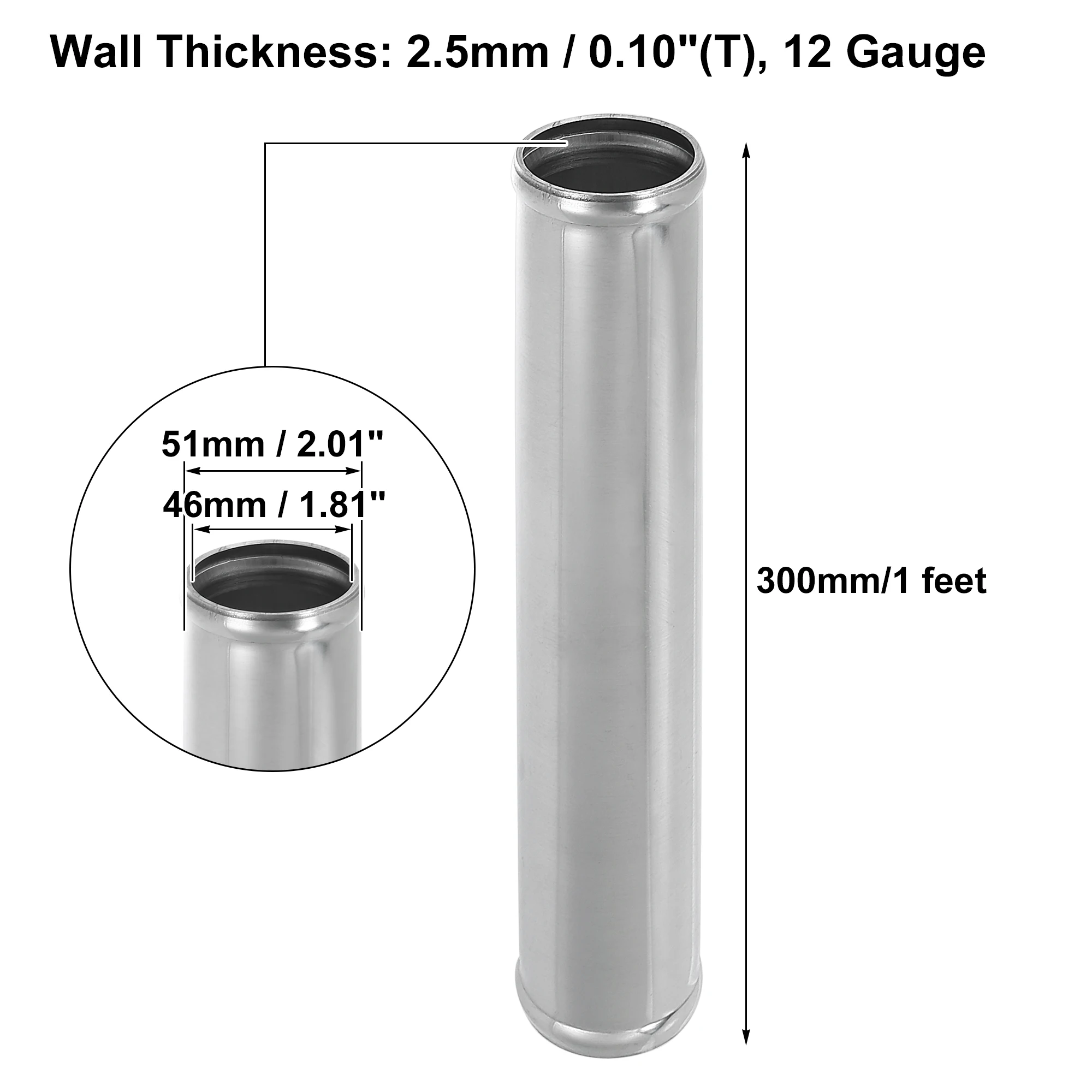 X Autohaux Aluminum Alloy Intake Tube OD 38/45/51/63/76/89/102MM Intercooler Pipe Air Tube 0 45 Degrees 300mm Long for Auto Car