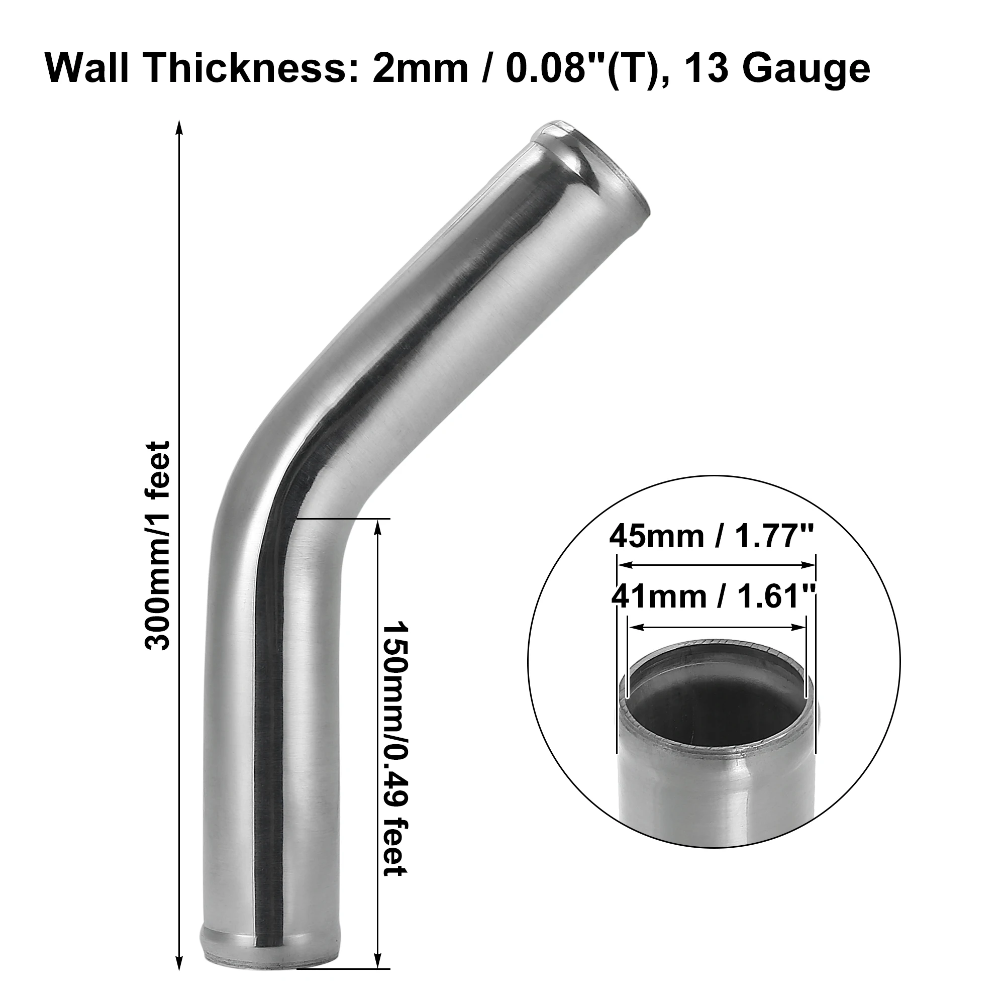 X Autohaux Aluminum Alloy Intake Tube OD 38/45/51/63/76/89/102MM Intercooler Pipe Air Tube 0 45 Degrees 300mm Long for Auto Car