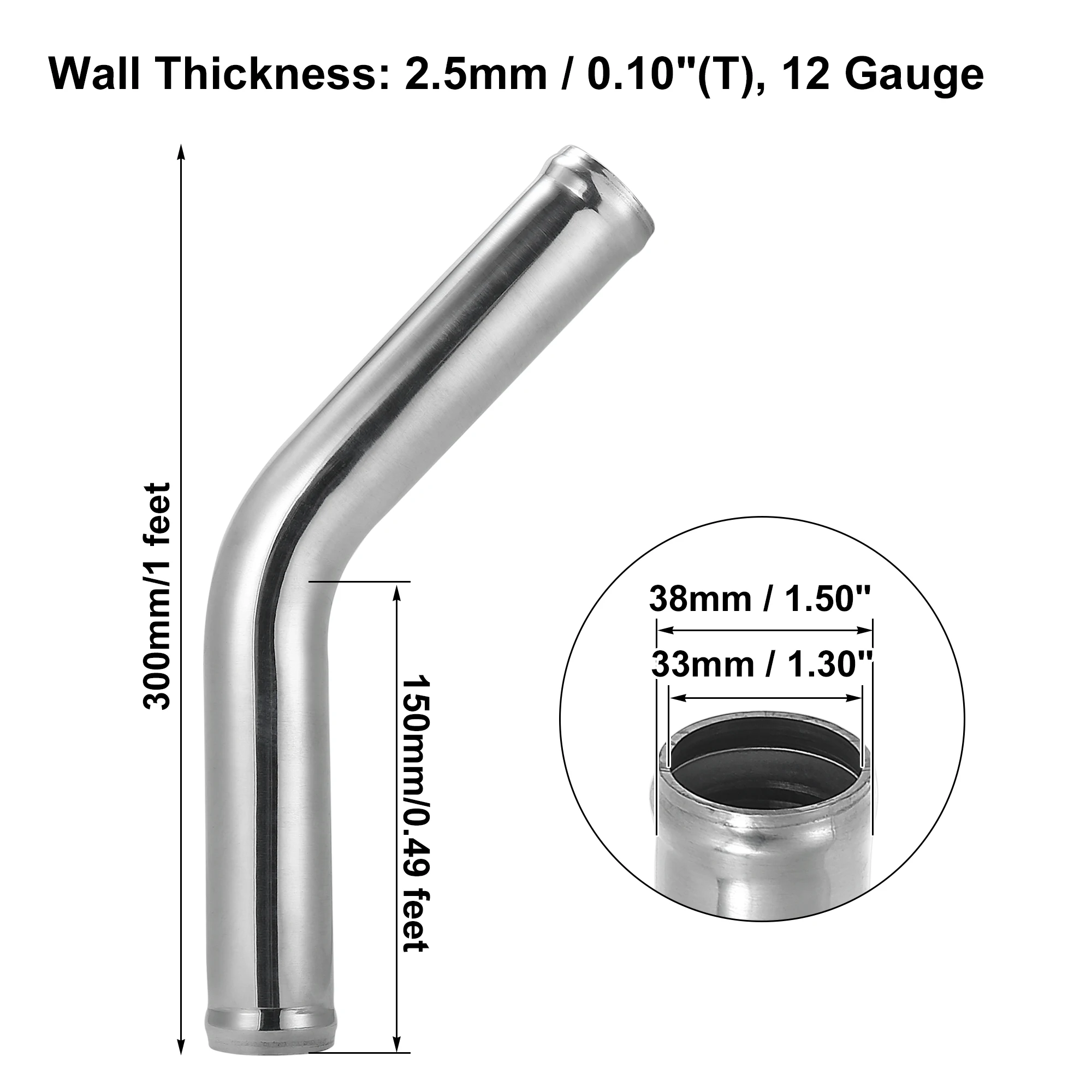 X Autohaux Aluminum Alloy Intake Tube OD 38/45/51/63/76/89/102MM Intercooler Pipe Air Tube 0 45 Degrees 300mm Long for Auto Car