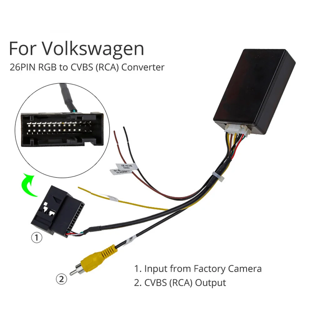 12V Car Rear View Camera RGB To RCA AV CVBS Signal Converter Decoder Box Adapter for VW RCD510/RNS510/RNS315 OEM Reverse Camera
