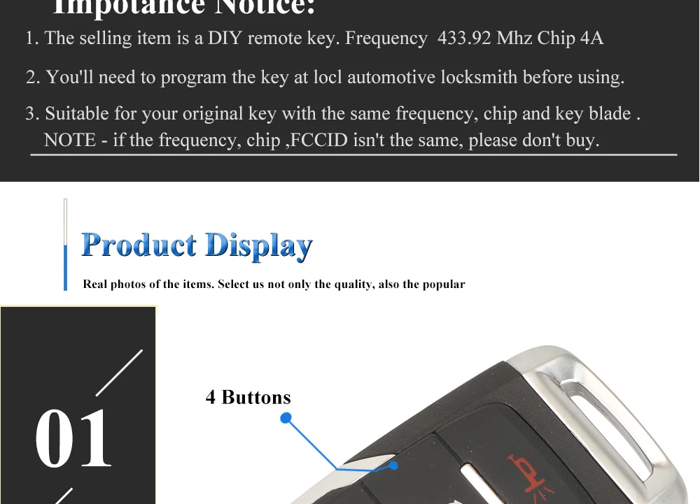 Jingyuqin OHT-4882056 Smart Prox Remote Key Fob 433.92MHz 4A Chip for Dodge Ram 1500 Pickup 2019 2020+ 68291692AD 68291691AD