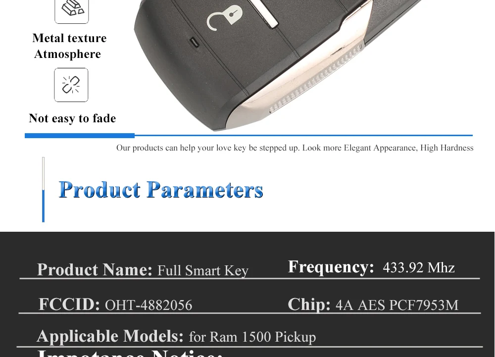 Jingyuqin OHT-4882056 Smart Prox Remote Key Fob 433.92MHz 4A Chip for Dodge Ram 1500 Pickup 2019 2020+ 68291692AD 68291691AD