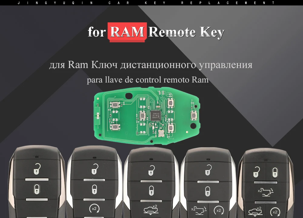 Jingyuqin OHT-4882056 Smart Prox Remote Key Fob 433.92MHz 4A Chip for Dodge Ram 1500 Pickup 2019 2020+ 68291692AD 68291691AD