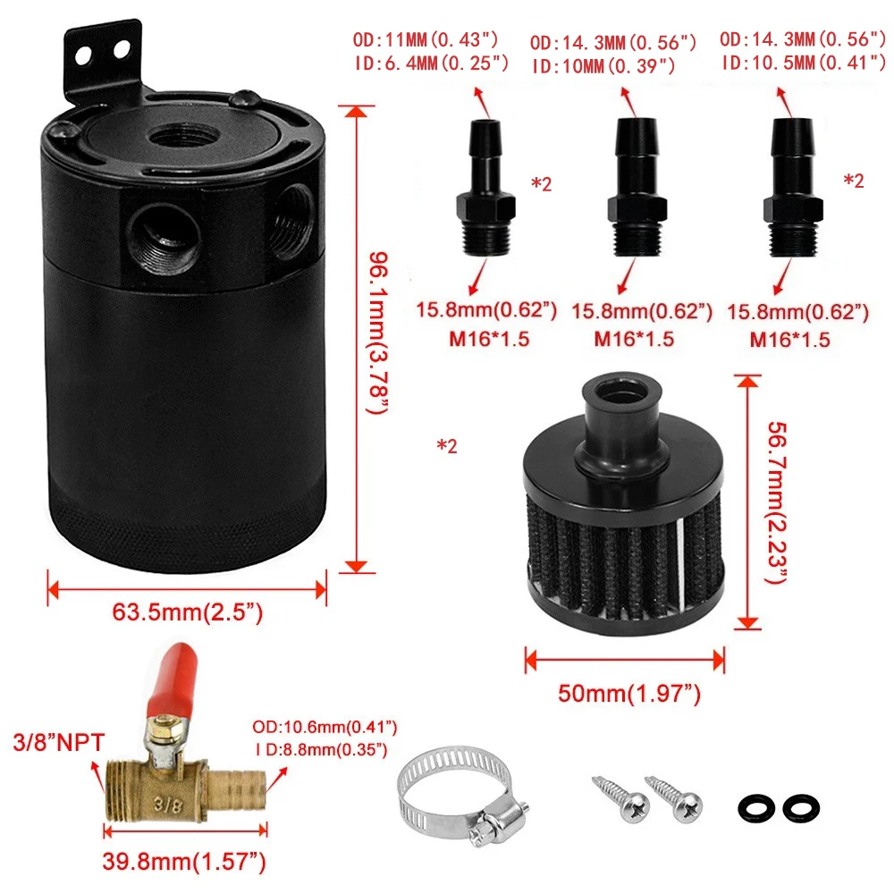Universal Car Racing Baffled Aluminum 2-Port/3-Port Oil Catch Can Tank Reservoir Separator
