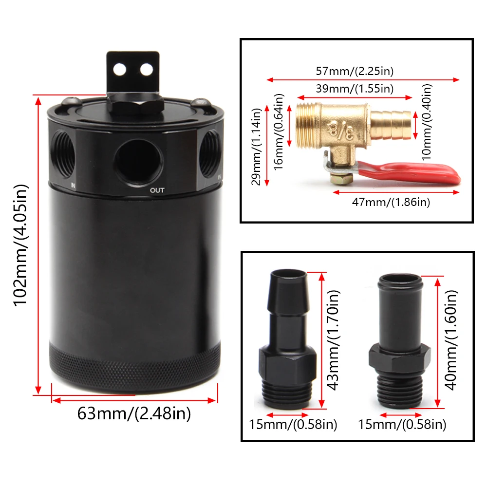 Universal Car Racing Baffled Aluminum 2-Port/3-Port Oil Catch Can Tank Reservoir Separator