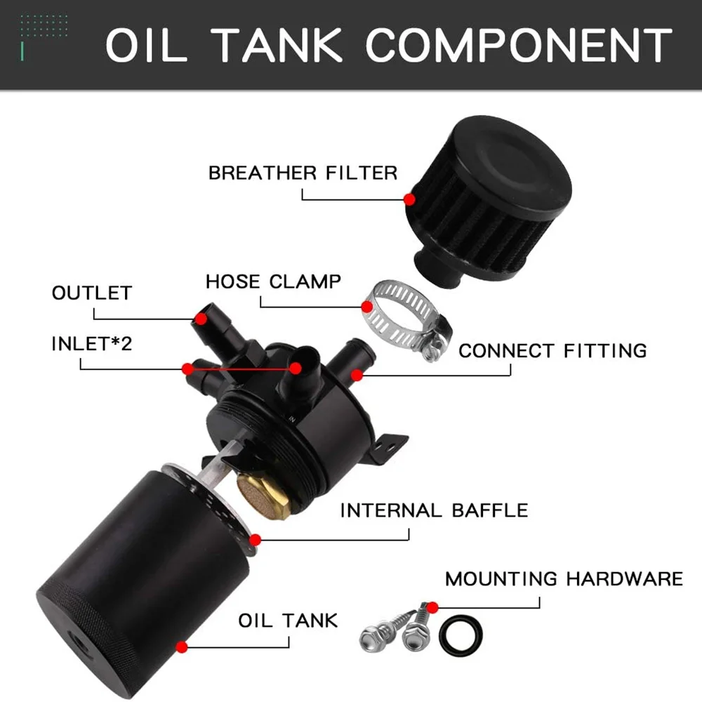 Universal Car Racing Baffled Aluminum 2-Port/3-Port Oil Catch Can Tank Reservoir Separator