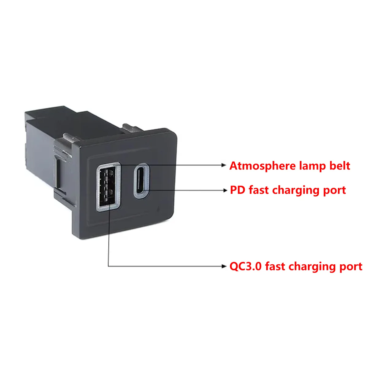 34mmx 29mm PD Type-C+QC 3.0 USB Car Fast Charger Socket Central Control Lower Right Hole for VW Multivan T5.1 2009-2015