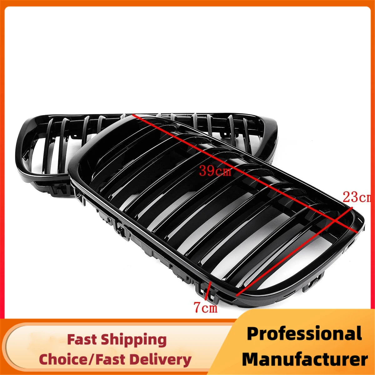 Double Line Car Front Bumper Kidney Grill Grilles For BMW X1 F48 F49 2016 2017 2018 2019 2020 M Style Racing Grille Glossy Black