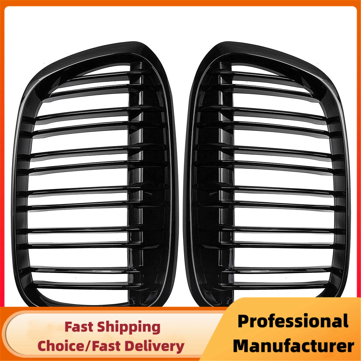 Double Line Car Front Bumper Kidney Grill Grilles For BMW X1 F48 F49 2016 2017 2018 2019 2020 M Style Racing Grille Glossy Black