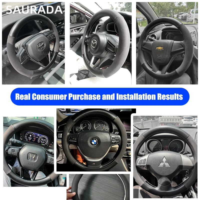 Car Steering Wheel Cover 38cm Leather D Shape For Golf Polo Jatta Passat K3 Suzuki Swift Nissan Rogue Mercedes AMG Accessories