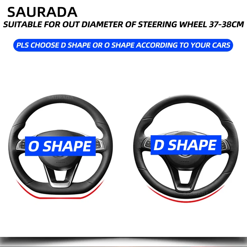Car Steering Wheel Cover 38cm Leather D Shape For Golf Polo Jatta Passat K3 Suzuki Swift Nissan Rogue Mercedes AMG Accessories