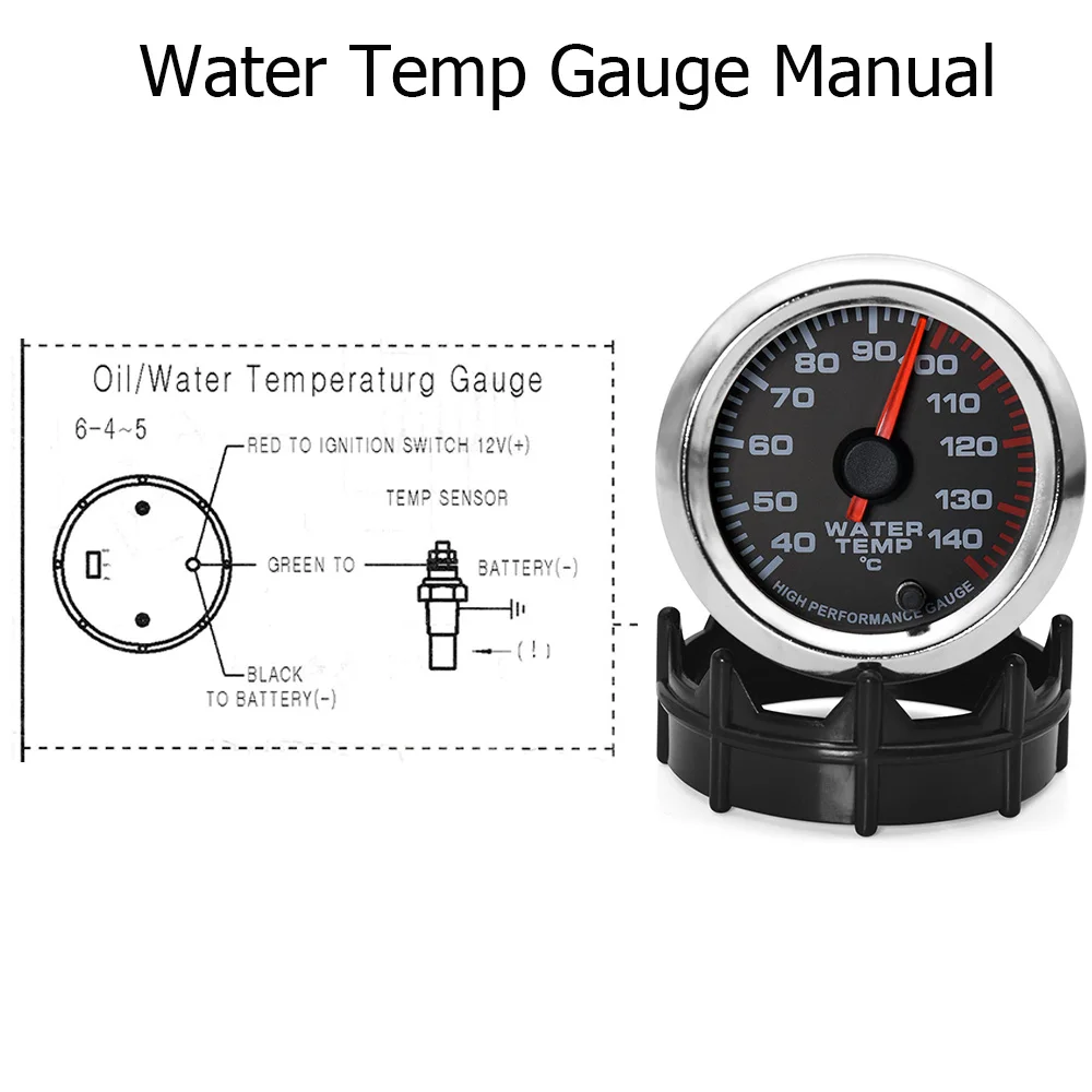 7 Color LED 2" 52mm Water Temperature Gauge with Sensor 1/8 NPT 40-140 Celsius Water Gauge+Water Temp Joint Pipe Sensor 26-40mm