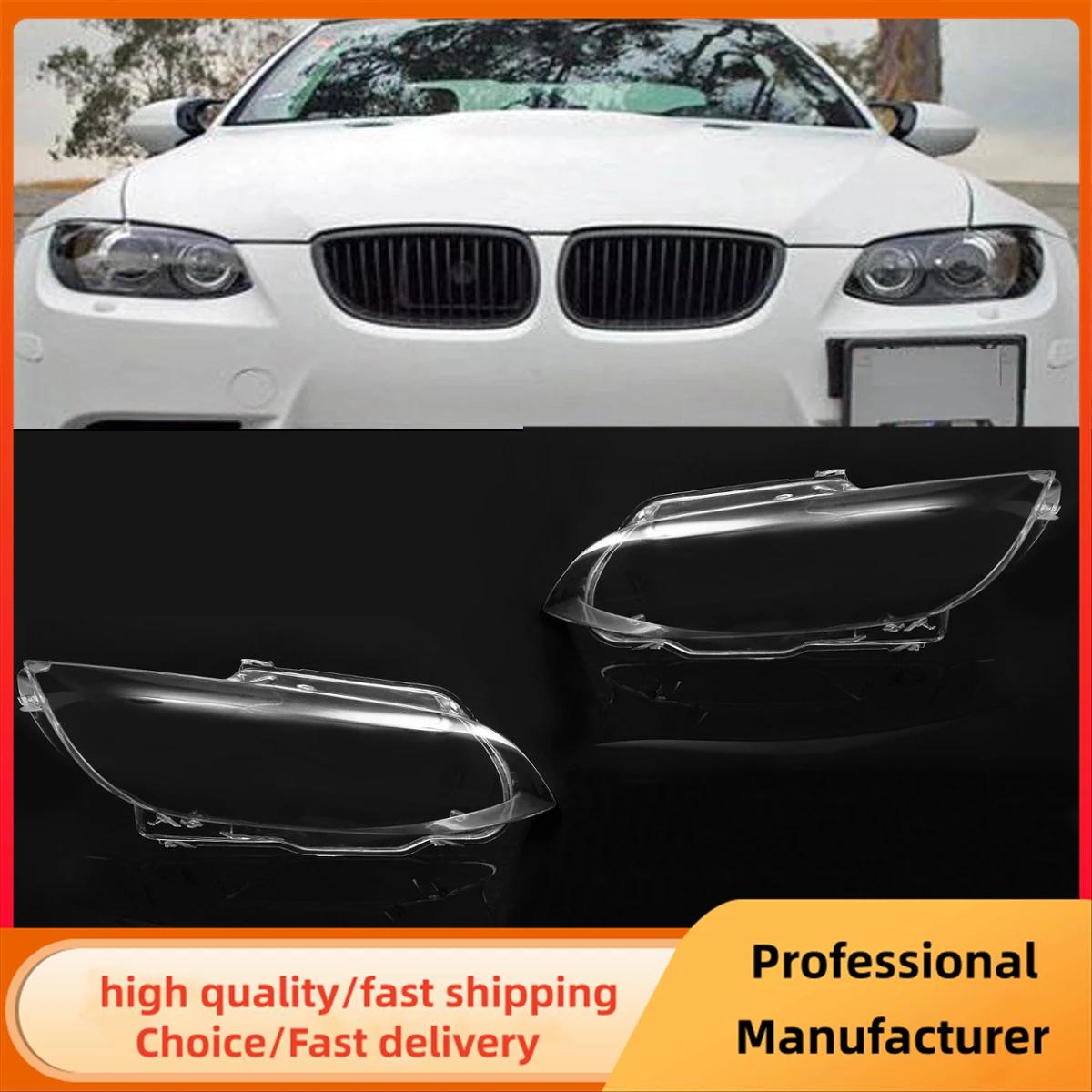 Car Front Headlight Lens Covers For BMW E92 E93 Coupe Convertible M3 2006-2010 Left/Right Clear Headlamp Cover Shell