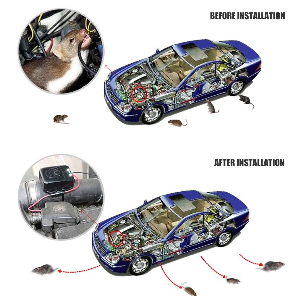 12V Ultrasonic Pest Control Device for Outdoor Car Vehicle Non-Toxic Electronic Mouse Repellent Keep Rodent Marten Away Anti-rat