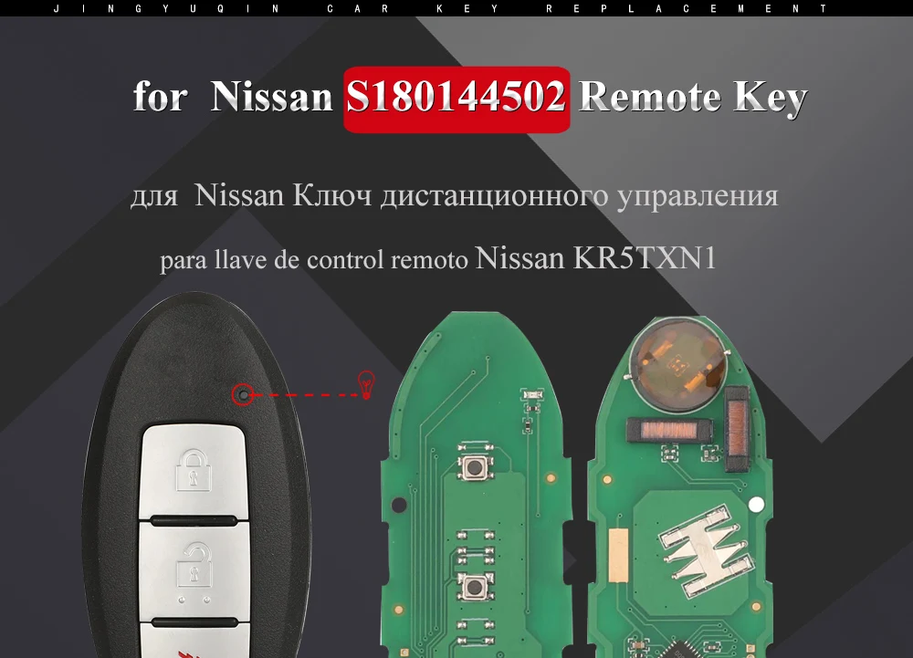 jingyuqin S180144502 Smart Car Key For Nissan Kicks S Rogue Sport 2018 2019+ Proximity Fob 433Mhz Chip 4A 285E3-5RA0A KR5TXN1