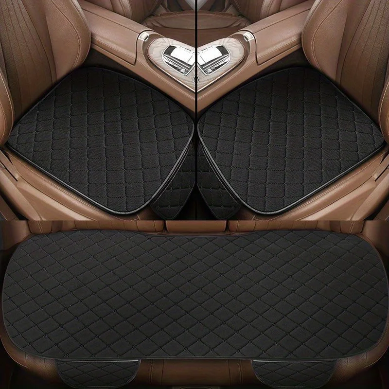3Pcs Cotton and Linen Car Seat Cover Set Universal Car Seat Cover Cushion All Season Car Seat Protector Interior Car Accessories