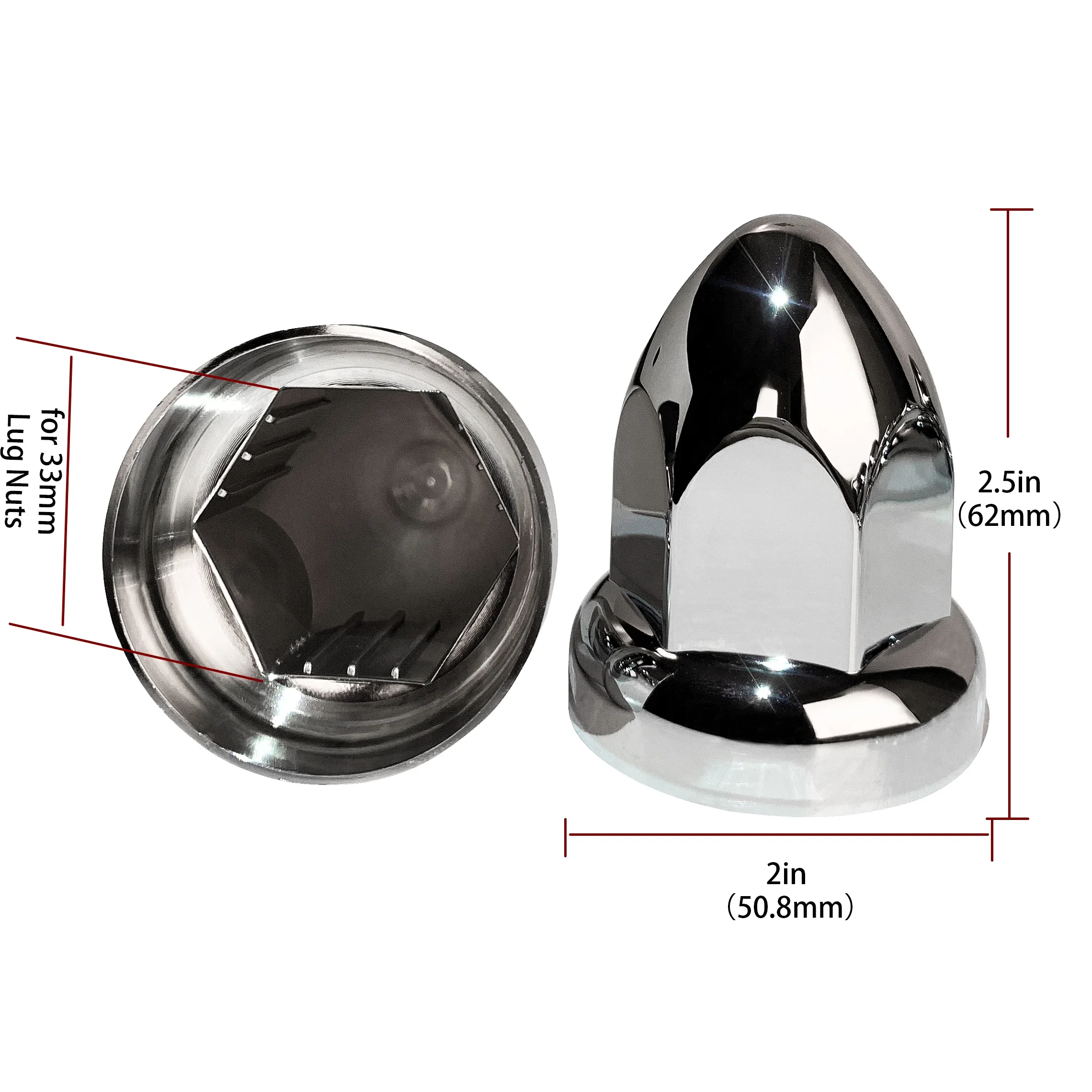 20PCS 33mm Chrome Lug Nut Covers Push On,ABS Chrome Plastic Push-on Bullet Flanged Lug Nut Covers for Semi Trucks