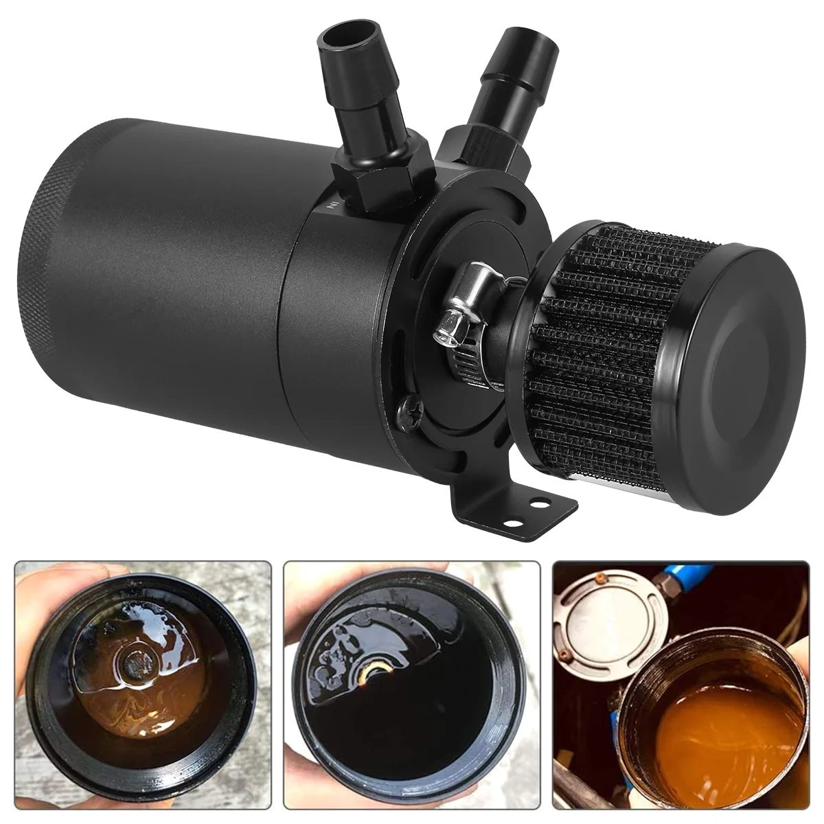 Oil Separator Catch Can Tank Kit with 2 Ports 150ml Aluminum Oil Reservoir Tank Drain Valve Filter 3/8inch NPT Fuel Line