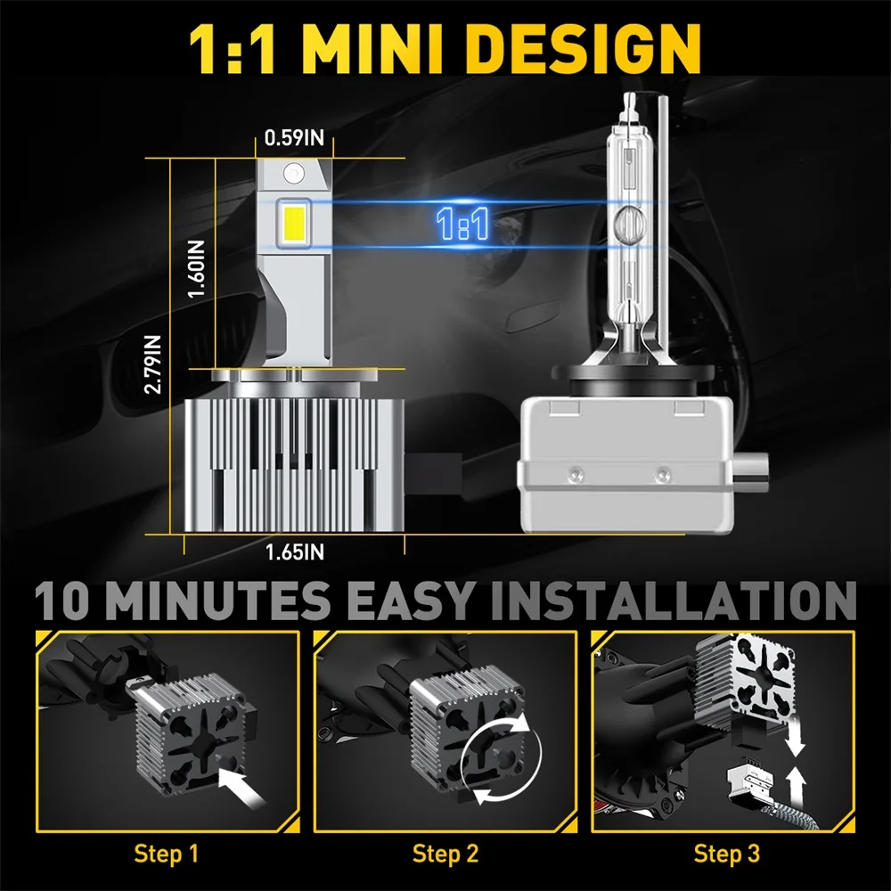 AUXITO 2Pcs Turbo D1S LED Headlight Bulbs D2S D4S D3S LED Headlamps 6000K White 30000LM 120W Car Head Lamp Replacement Bulbs