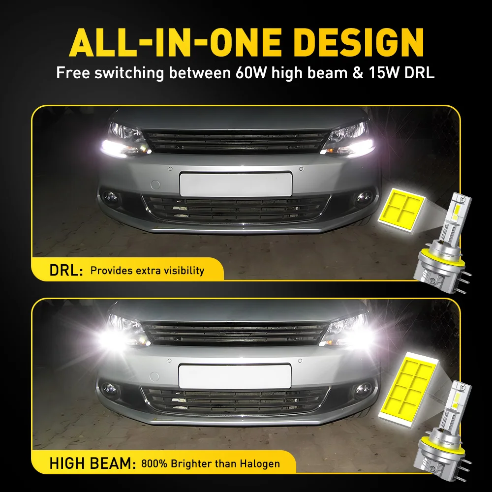 AUXITO 2Pcs 30000LM H15 LED Headlight Canbus No Error DRL Head Lights Bulb for VW Golf 6 7 Ford Ranger Skoda Octavia Fiat
