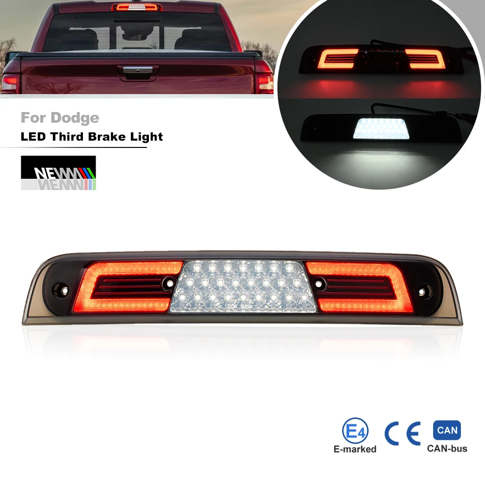 Smoked For 2019-2025 RAM 1500 Led High Mount Third 3rd Brake Light White Cargo Roof Marker Reverse Lamp Replacement CHMSL