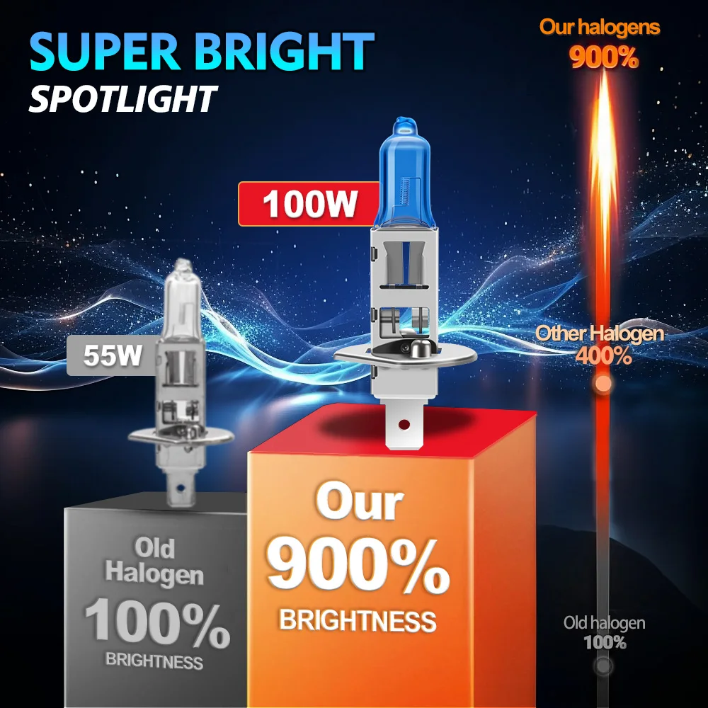 200W H4 H7 H11 HB3 HB4 Car Halogen Headlight H8 H9 9005 9006 9145 5202 H1 H13 9007 880 9012 6000K Auto Bulb Fog Lamp No Glare