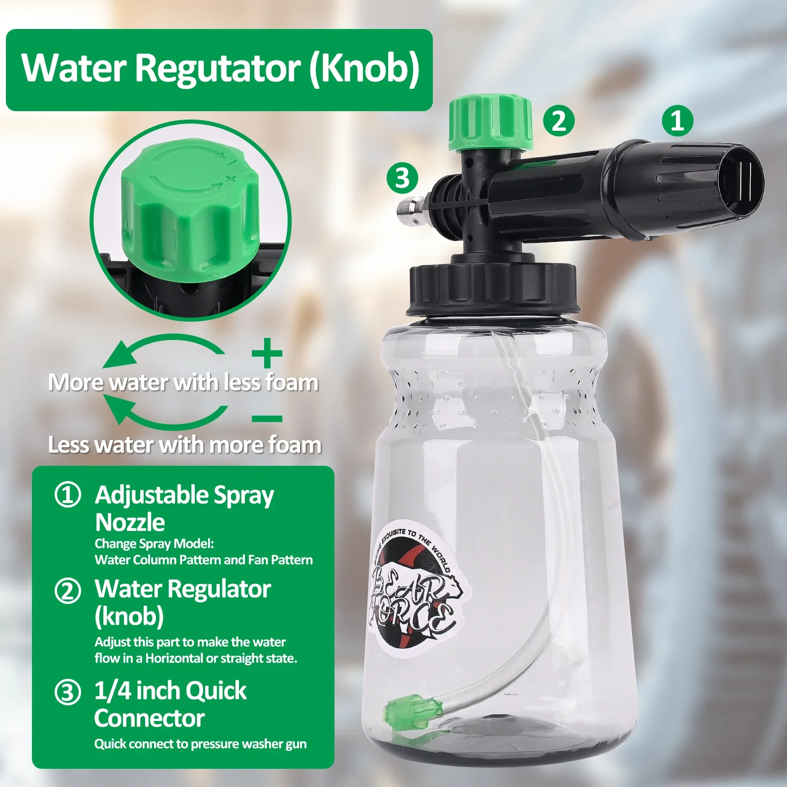 Pressure Washer Foam Cannon Foam Generator Snow Foam Lance with 1/4” Quick Connector for Portland Husky Ryobi Greenwork