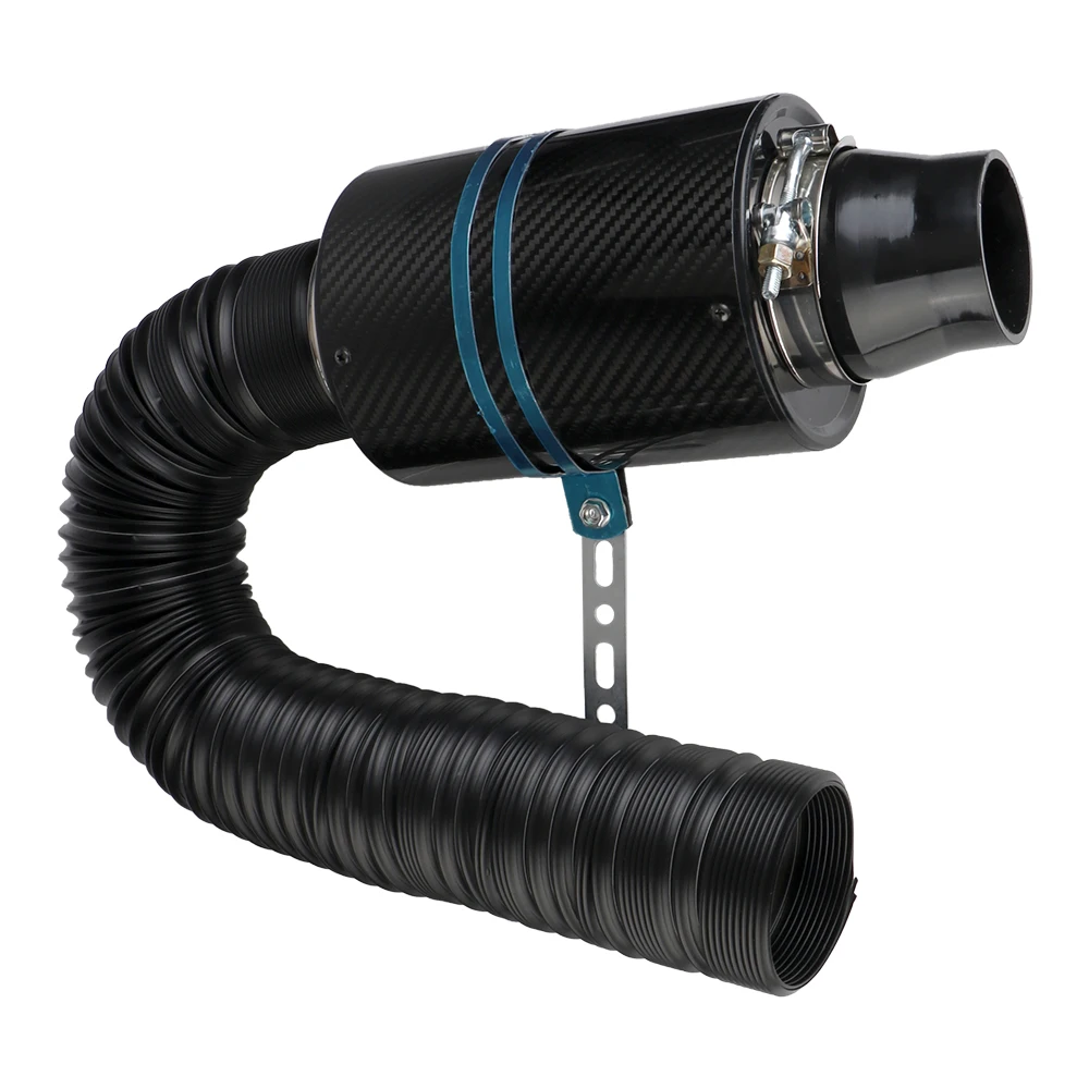 Car Carbon Fibre Cold Air Filter Feed Enclosed Intake Induction Fiber Intake Filter Box Universal 1 Set Pipe Hose Kit
