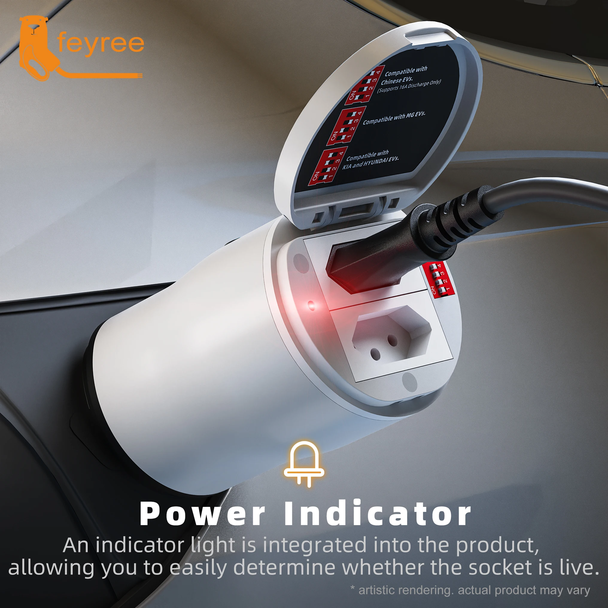 Feyree Type2 V2L Discharger Adapter for MG/Kia/Hyundai/Chinese EVs, Vehicle to Load Power Converter and Safety Switch for Campin