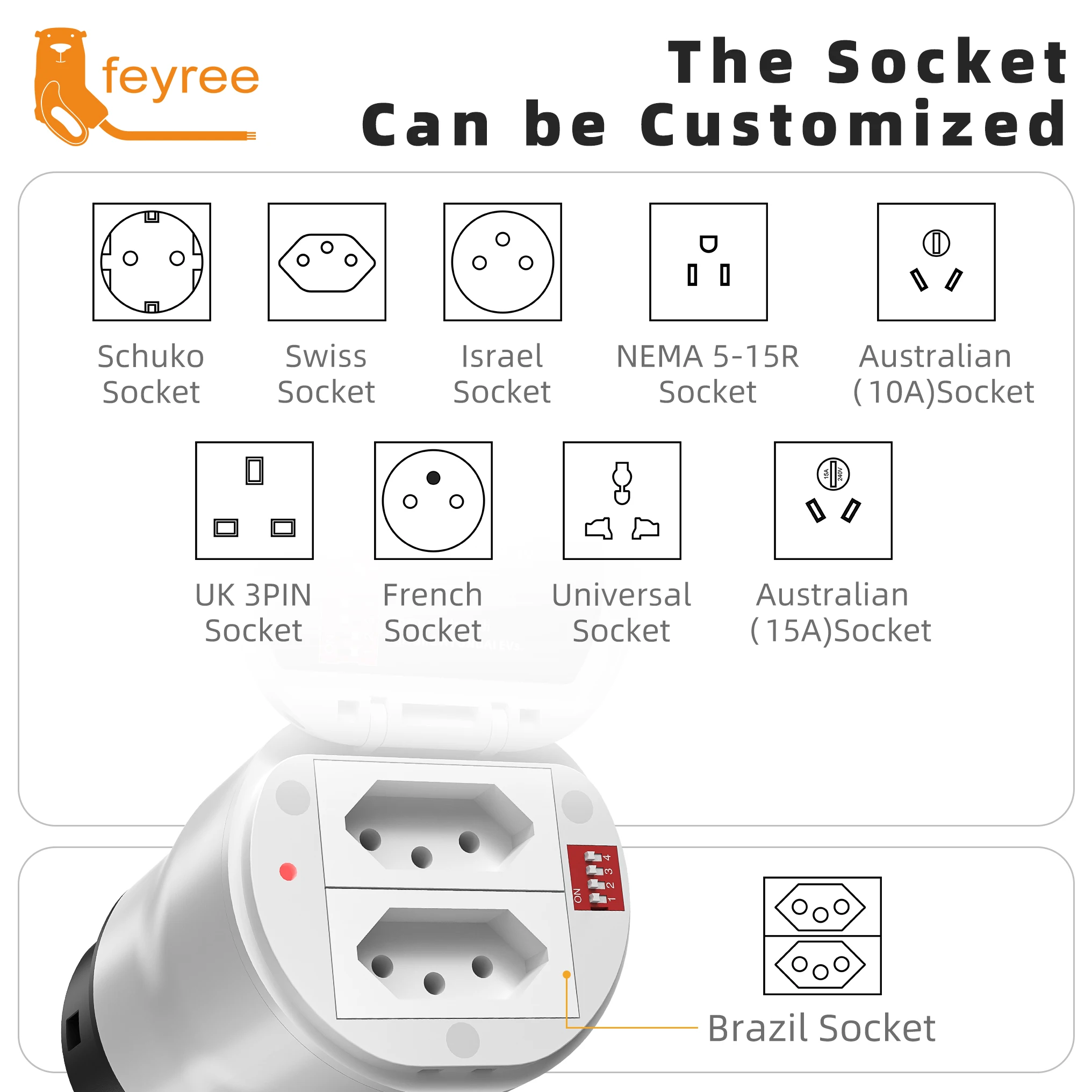 Feyree Type2 V2L Discharger Adapter for MG/Kia/Hyundai/Chinese EVs, Vehicle to Load Power Converter and Safety Switch for Campin
