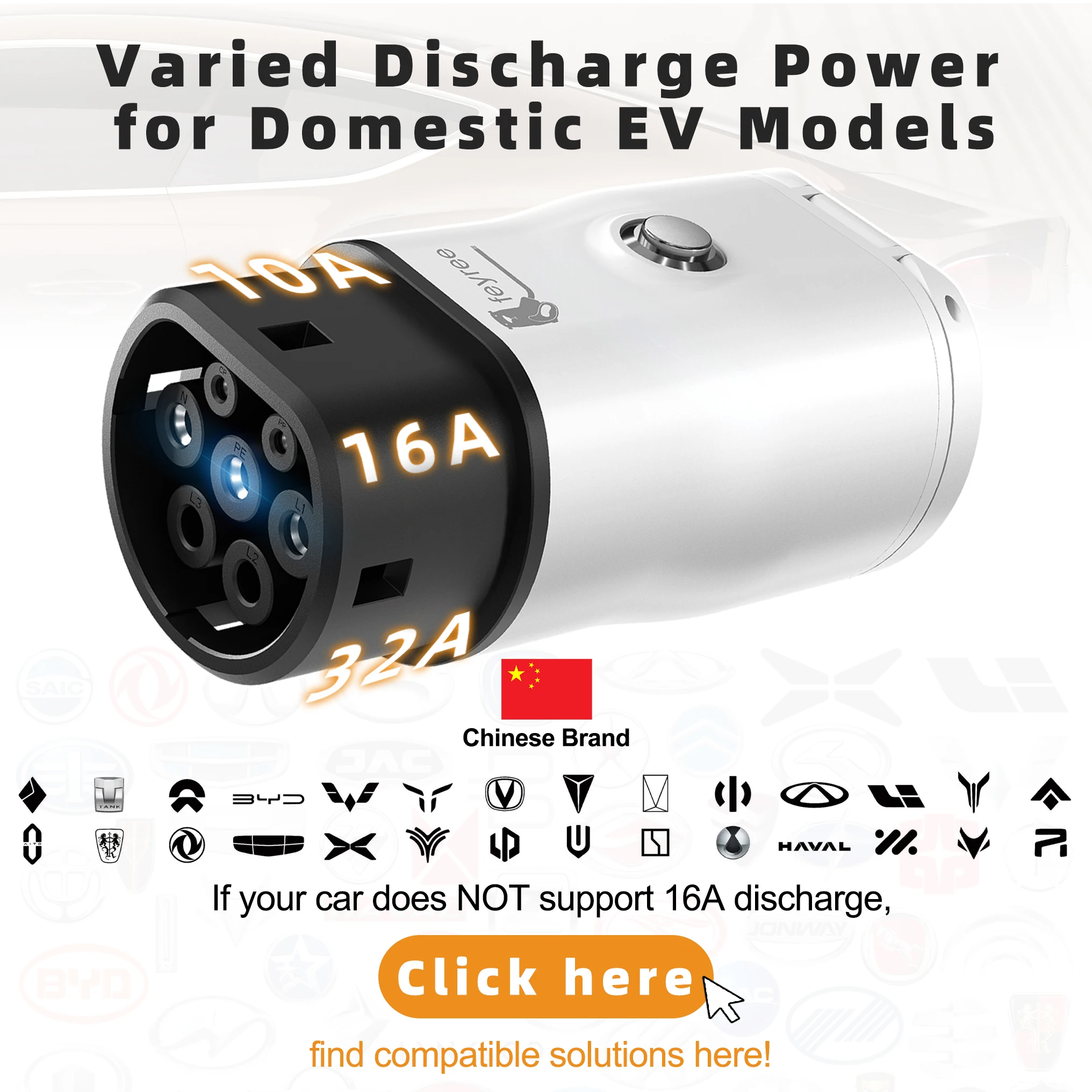 Feyree Type2 V2L Discharger Adapter for MG/Kia/Hyundai/Chinese EVs, Vehicle to Load Power Converter and Safety Switch for Campin