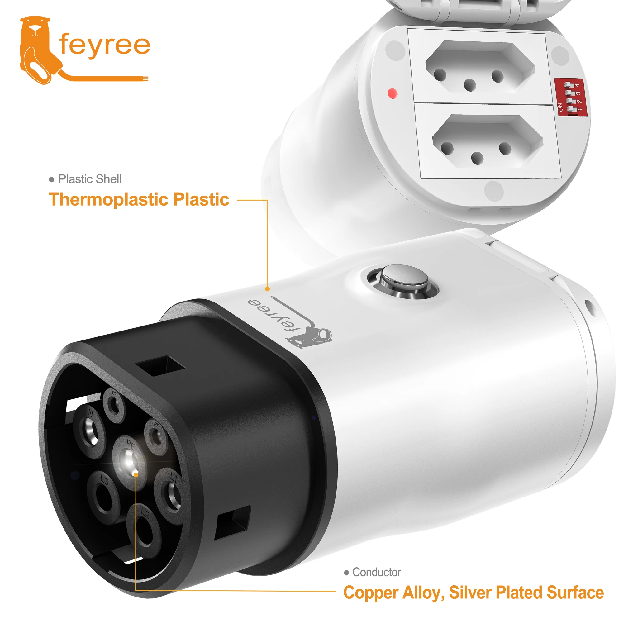 Feyree Type2 V2L Discharger Adapter for MG/Kia/Hyundai/Chinese EVs, Vehicle to Load Power Converter and Safety Switch for Campin